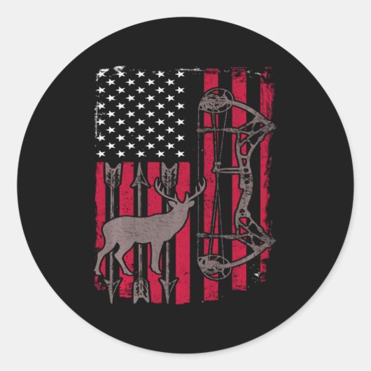Amerikaanse vlagdeer Bow Hunting Ronde Sticker (Voorkant)