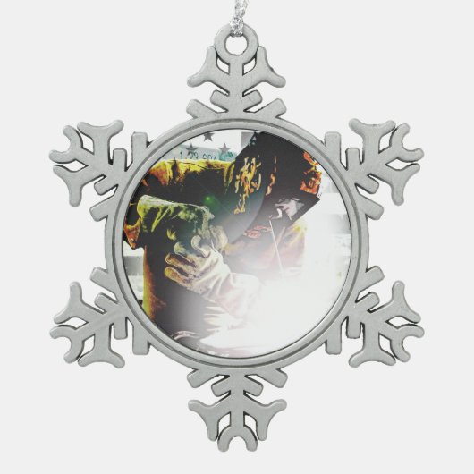 Amerikaanse vlaggelaar tin sneeuwvlok ornament (Voorkant)