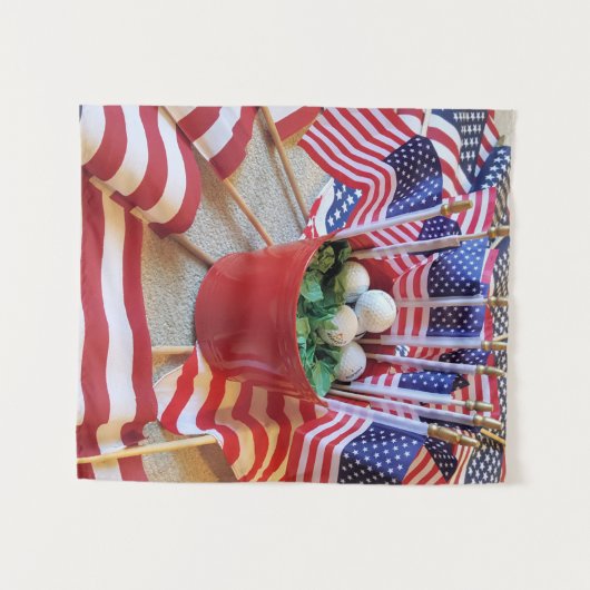 Amerikaanse vlaggen en golfballen wandkleed (Voorkant (horizontaal))