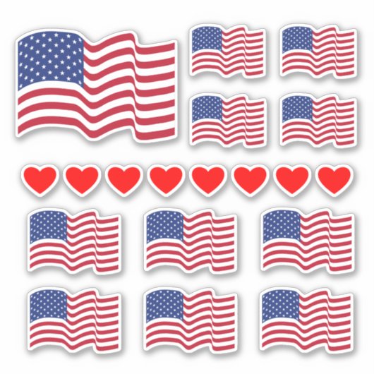 Amerikaanse vlaggen en harten Stickers (Voorkant)