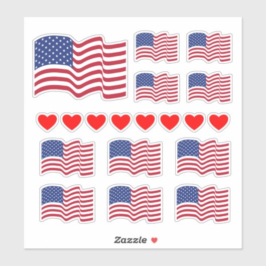 Amerikaanse vlaggen en harten Stickers (Vel)