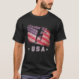 Amerikaanse vlaggen- en skateboarden-team sterren t-shirt