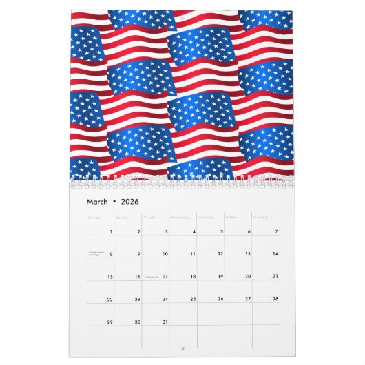 Amerikaanse vlaggen kalender (Mar 2026)