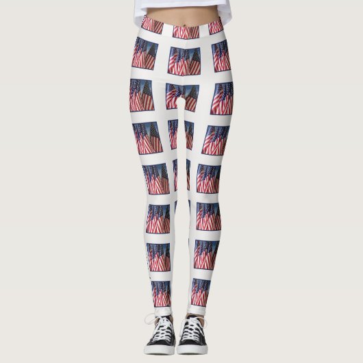 Amerikaanse vlaggen, naam, wit leggings (Voorkant)