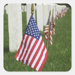 Amerikaanse vlaggen op graven van Amerikaanse vete Vierkante Sticker