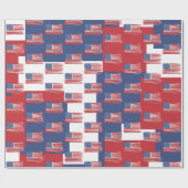 Amerikaanse vlaggen op rood wit en blauw cadeaupapier (Vlak)