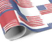 Amerikaanse vlaggen op rood wit en blauw cadeaupapier (Rol Hoek)