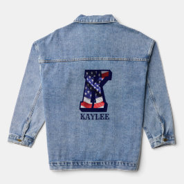 Amerikaanse vlaggenbrief K personaliseer Jouw naam Denim Jacket