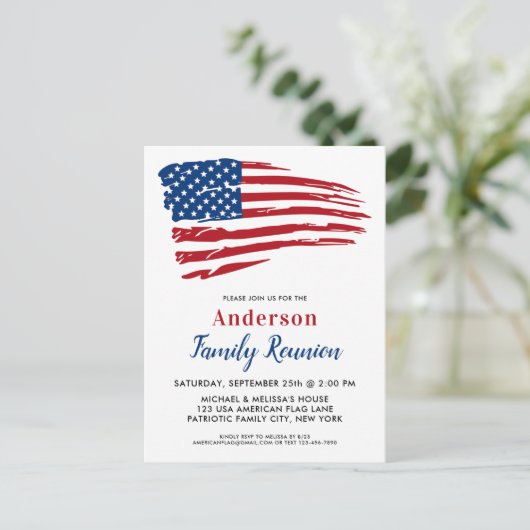 Amerikaanse vlaggengezinshereniging uitnodiging briefkaart (Staand voorkant)