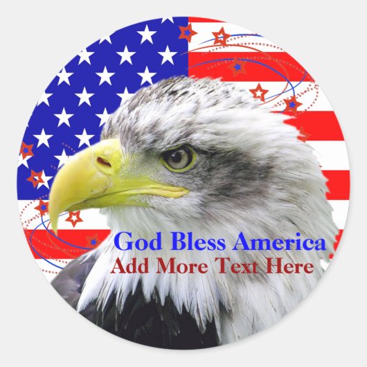 Amerikaanse vlaggengod zegene Amerika adelaar Stic Ronde Sticker (Voorkant)