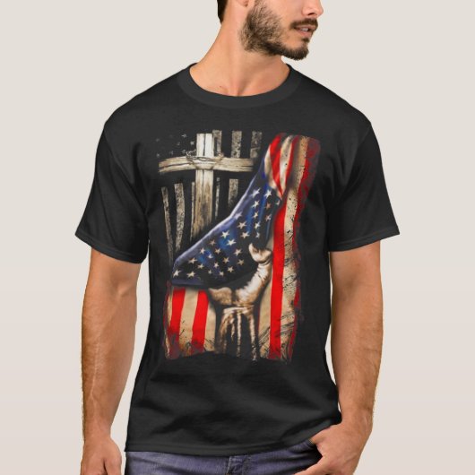 Amerikaanse Vlaggenkruis Jesus Hand Pride Christel T-shirt (Voorkant)