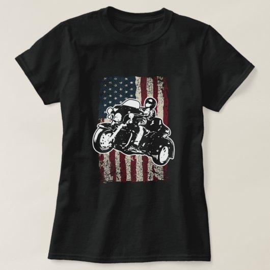 Amerikaanse vlaggenmotorfiets Trike Rider T-shirt (Design voorkant)