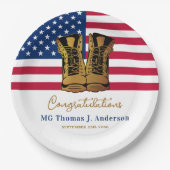 Amerikaanse vlaggenpartij bij het militaire leger papieren bordje (Voorkant)