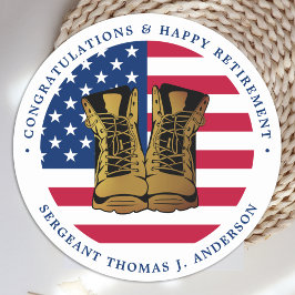 Amerikaanse vlaggenpartij bij het militaire leger ronde sticker