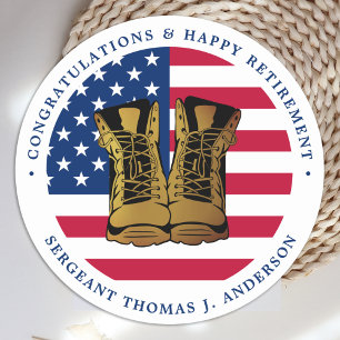 Amerikaanse vlaggenpartij bij het militaire leger ronde sticker