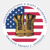 Amerikaanse vlaggenpartij bij het militaire leger ronde sticker (Voorkant)