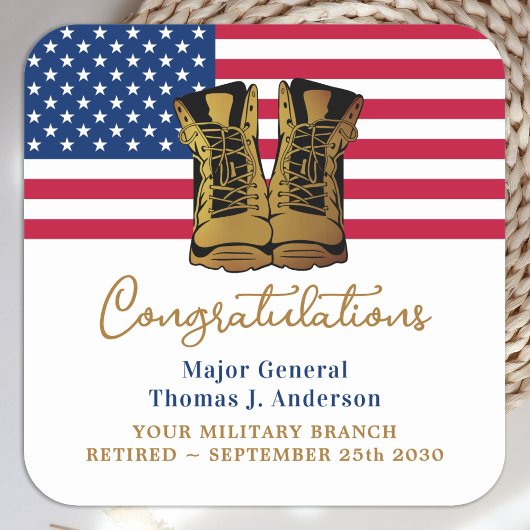 Amerikaanse vlaggenpartij bij het militaire leger vierkante sticker