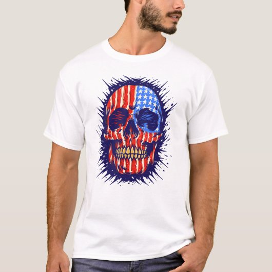 Amerikaanse Vlaggenschedelkunst - goudtandheelkund T-shirt (Voorkant)