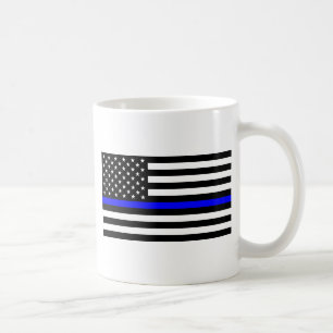 - Amerikaanse vlaggenstaatpolitie met blauwe lijn Koffiemok