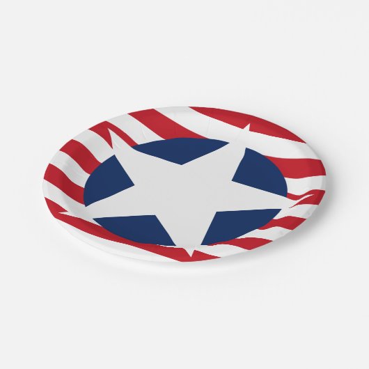 Amerikaanse vlaggenster en strepen patriottisch papieren bordje (Gekanteld)