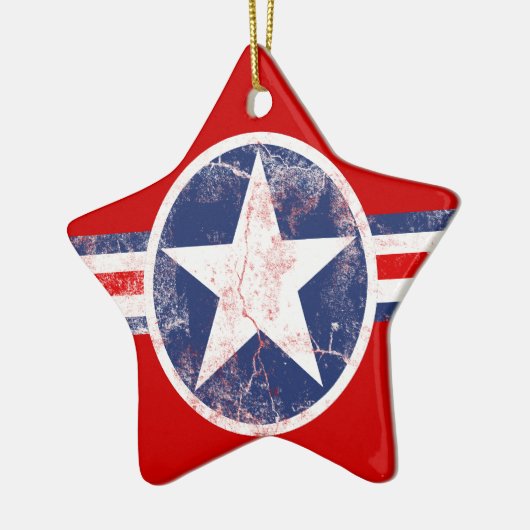 Amerikaanse vlaggenster rood, wit en blauw Ornamen Keramisch Ornament (Links)