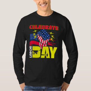 Amerikaanse vlaggenwerker op de Dag van de Arbeid T-shirt