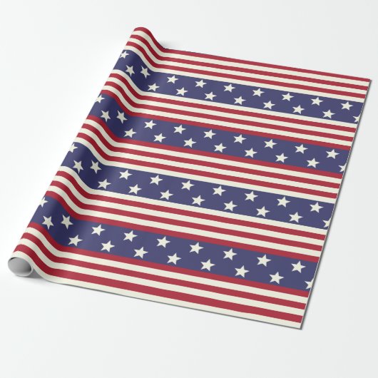Amerikaanse vlaggestars en Stripes USA Patriotic Cadeaupapier (Uitgerold)