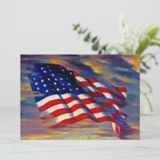 Amerikaanse vlaggolven wolken blanco uitnodigingen (Staand voorkant)