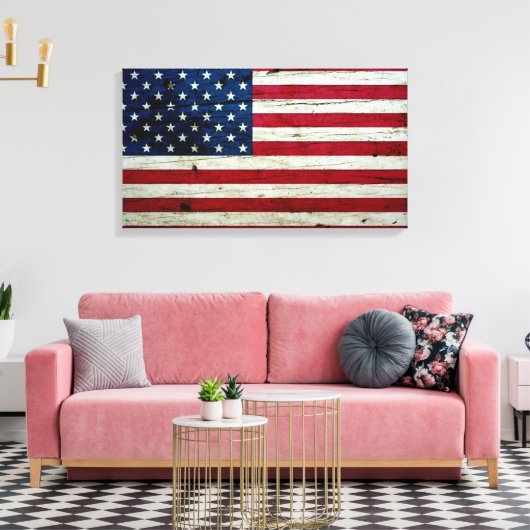 Amerikaanse vlaghout Rustiek, met kool-nood Canvas Afdruk (Insitu (Woonkamer))