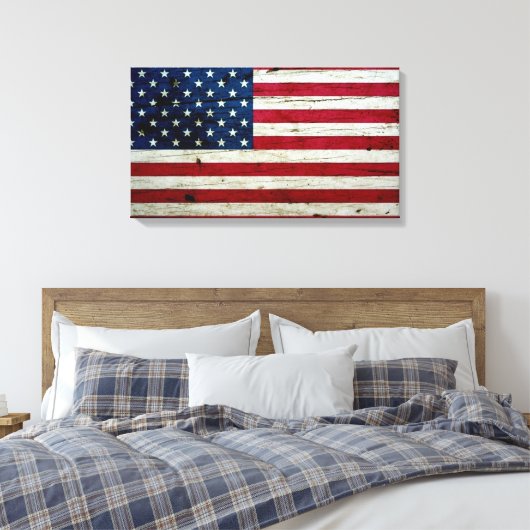 Amerikaanse vlaghout Rustiek, met kool-nood Canvas Afdruk (Insitu (Slaapkamer))