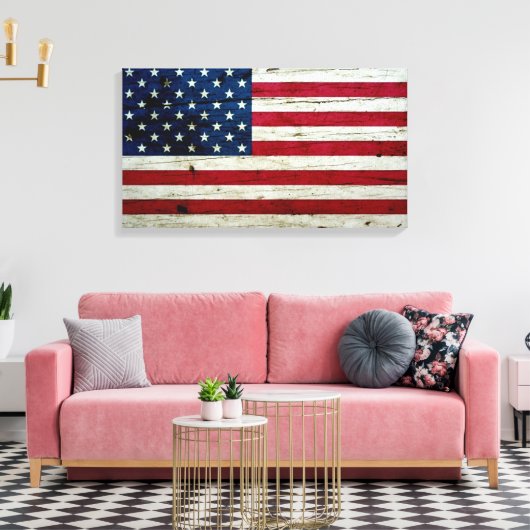 Amerikaanse vlaghout Rustiek, met kool-nood Canvas Afdruk (Insitu (Woonkamer))