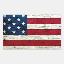 Amerikaanse vlaghout Rustiek, met kool-nood Rechthoekige Sticker