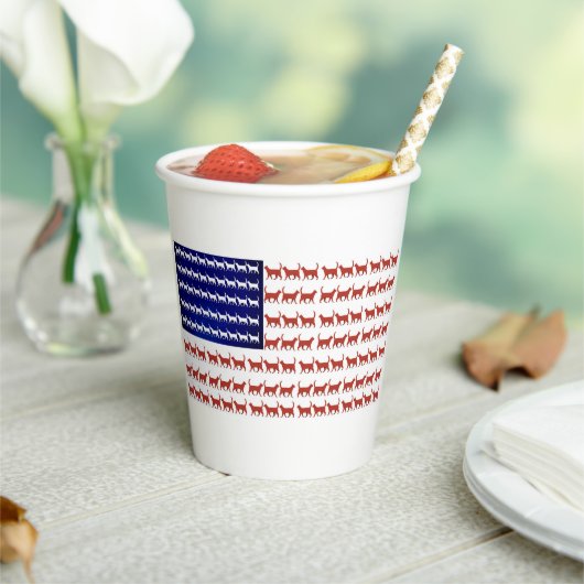 Amerikaanse vlagkatten rood wit en blauw papieren bekers (Insitu)