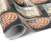 Amerikaanse Vlagkorst op Aardbeientaart Cadeaupapier (Rol Hoek)