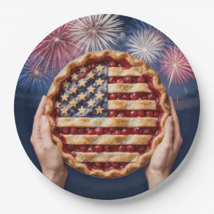 Amerikaanse vlagkorst op een kersenpastei papieren bordje