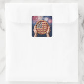 Amerikaanse vlagkorst op een kersenpastei vierkante sticker (Tas)