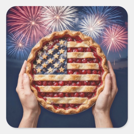Amerikaanse vlagkorst op een kersenpastei vierkante sticker (Voorkant)