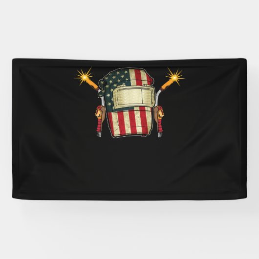 Amerikaanse vlaglassen Helmet Shape Cute Welder Spandoek (Horizontaal)