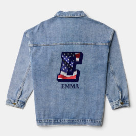 Amerikaanse vlagletter E personaliseren Jouw naam Denim Jacket