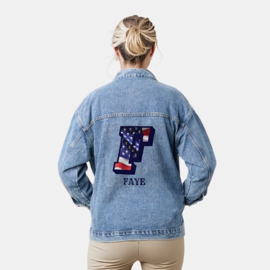 Amerikaanse vlagletter F personaliseren Jouw naam Denim Jacket (Model)