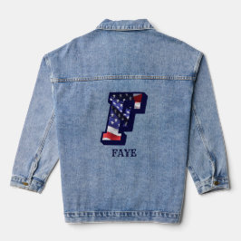 Amerikaanse vlagletter F personaliseren Jouw naam Denim Jacket