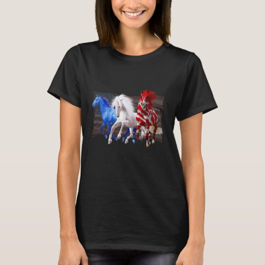 Amerikaanse vlagpaarden Patriotic Red White Blue 4 T-shirt (Voorkant)