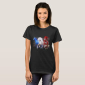 Amerikaanse vlagpaarden Patriotic Red White Blue 4 T-shirt (Voorkant volledig)