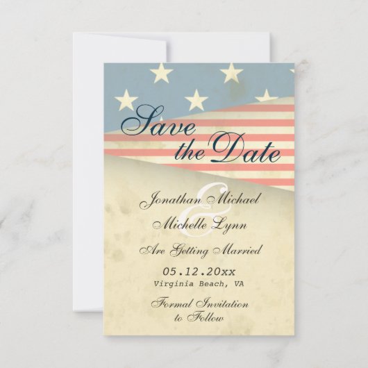-Amerikaanse vlagpatriottisch huwelijk Save The Date (Achterkant)