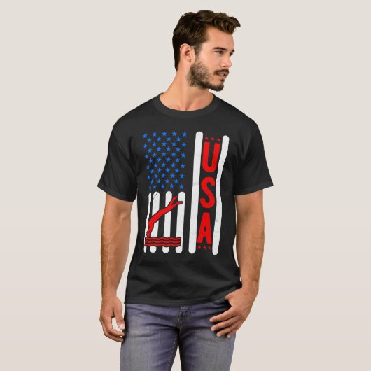 Amerikaanse vlagpatriottische Mannen Vrouwen zwemm T-shirt (Voorkant volledig)