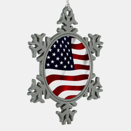 Amerikaanse vlagpatriottische onafhankelijkheidsda tin sneeuwvlok ornament (Links)