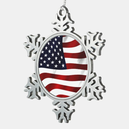 Amerikaanse vlagpatriottische onafhankelijkheidsda tin sneeuwvlok ornament (Rechts)