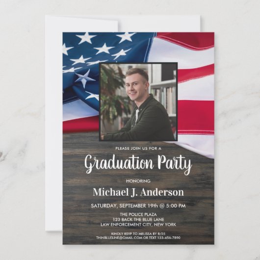 Amerikaanse vlagpolitie Foto Afstuderen Invi Kaart (Voorkant)