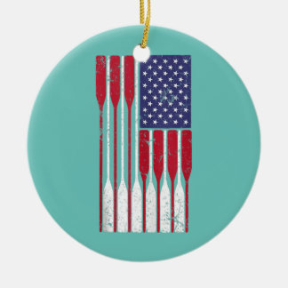 Amerikaanse vlagroeioever stoot de Amerikaanse roe Keramisch Ornament