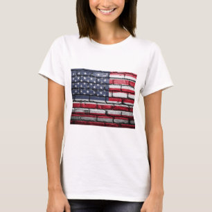 Amerikaanse vlagschildering op een bakstenen muur t-shirt